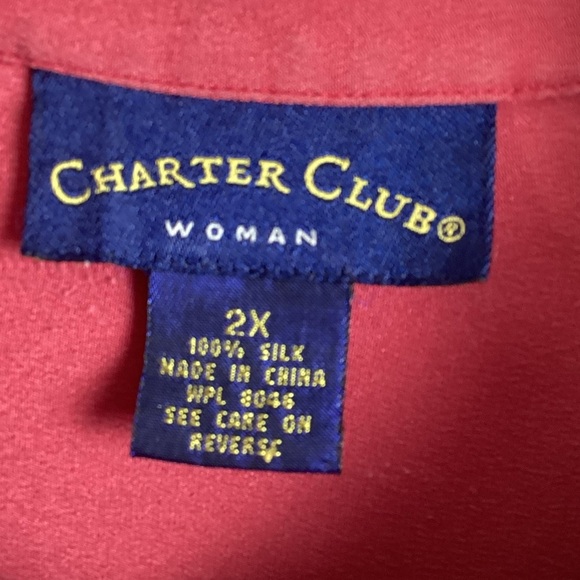 Charter Club 100%Silk Long Sleeve Armpit Burgundy Button Down Shirt Size 2X - Picture 4 of 7